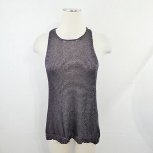 Vince Metallic Gunmetal Knit Mesh Tank Top Sheer Sleeveless Size Small